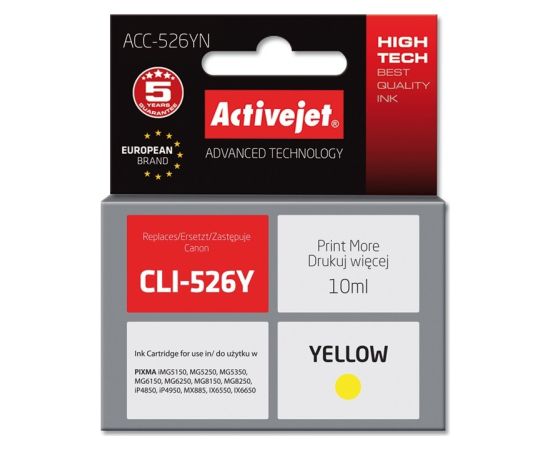 Activejet ACC-526YN ink (replacement for Canon CLI-526Y; Supreme; 10 ml; yellow)