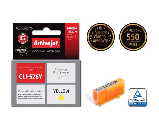 Activejet ACC-526YN ink (replacement for Canon CLI-526Y; Supreme; 10 ml; yellow)