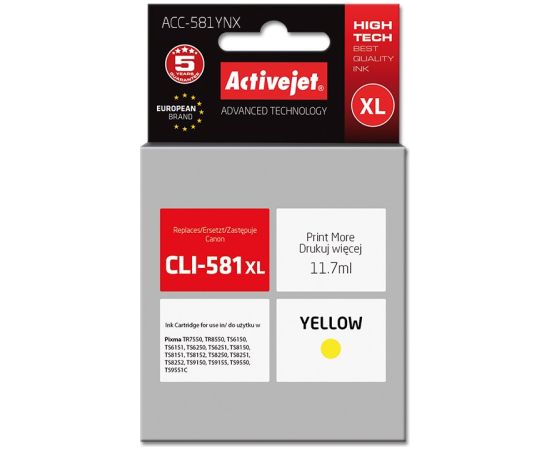 Activejet ACC-581YNX ink (replacement for Canon CLI-581Y XL; Supreme; 11.70 ml; yellow)