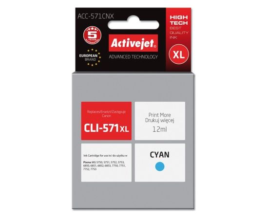 Activejet ACC-571CNX ink (replacement for Canon CLI-571C XL; Supreme; 12 ml; cyan)