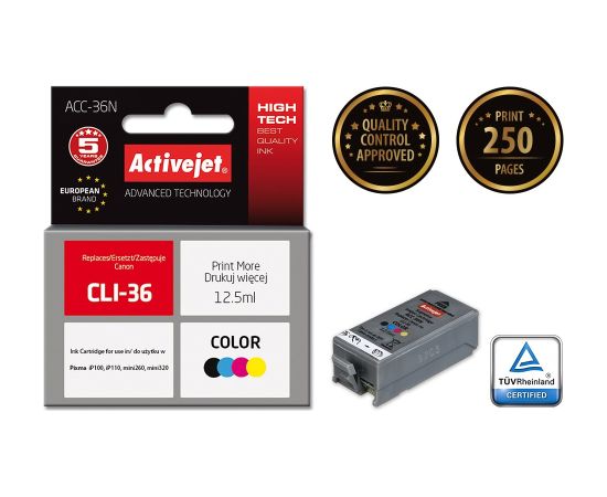 Activejet ACC-36N ink for Canon printer; Canon PGI-36 replacement; Supreme; 12,5 ml; color