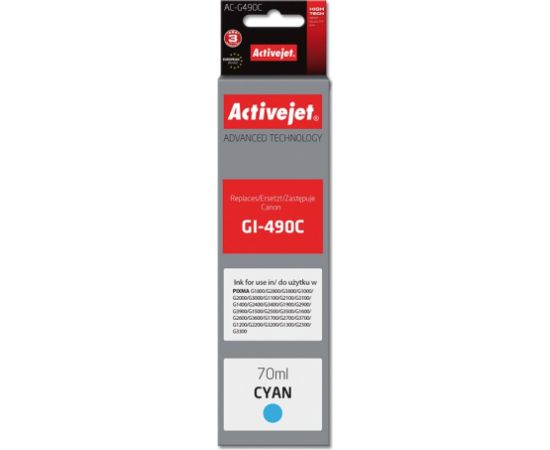 Activejet AC-G490C ink for Canon printer; Canon GI-490C replacement; Supreme; 70 ml; cyan