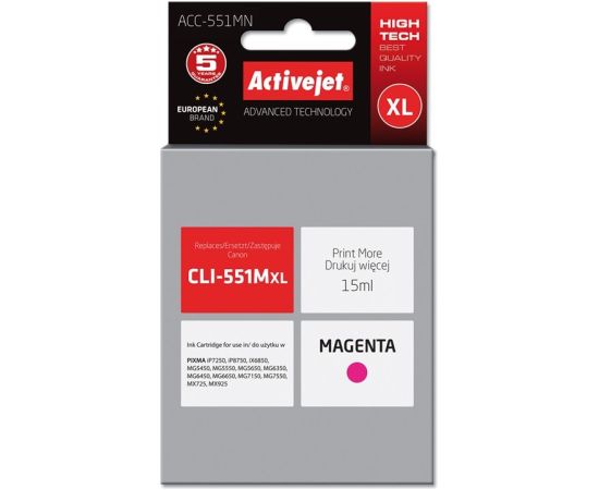 Activejet ACC-551MN ink (replacement for Canon CLI-551M; Supreme; 15 ml; magenta)