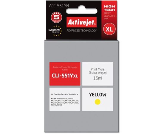 Activejet ACC-551YN ink (replacement for Canon CLI-551Y; Supreme; 15 ml; yellow)