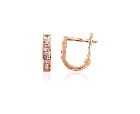 Zelta auskari ar 'angļu' slēdzēju #1201495(Au-R)_CZ+CZ-PI, Sarkanais Zelts 585°, Cirkoni, 1.28 gr. Zelta auskari ar "angļu" slēdzēju