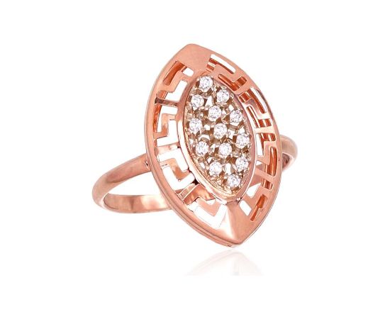 Zelta gredzens #1100901(Au-R+Au-W)_CZ, Sarkanais/Baltais Zelts 585°, Cirkoni, Izmērs: 18.5, 1.6 gr. Sieviešu