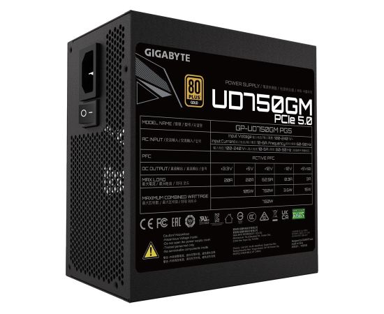 Power Supply GIGABYTE 750 Watts Efficiency 80 PLUS GOLD PFC Active MTBF 100000 hours GP-UD750GMPG5