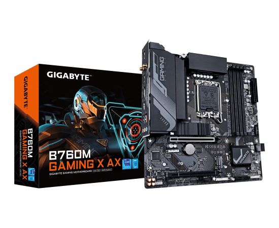 Mainboard GIGABYTE Intel B760 Express LGA1700 Micro-ATX Memory DDR5 Memory slots 4 1xPCI-Express 4.0 16x 1xM.2 1xHDMI 1xDisplayPort 5xUSB 2.0 3xUSB 3.2 1xRJ45 3xAudio port B760MGAMINGXAX1.2