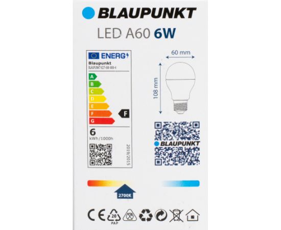 Blaupunkt LED lamp E27 A60 570lm 6W 2700K 4pcs