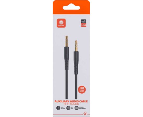 Mini jack 3.5mm AUX cable Vipfan L04 1m, gold plated (black)