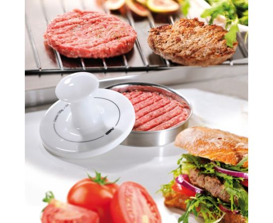 GEFU SPARK hamburger press Stainless steel, White Porcelain, Stainless steel