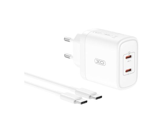 XO CE08 PD Tīkla Lādētājs 50W 2x USB-C + USB-C Vads