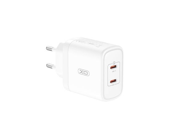 XO CE08 PD Tīkla Lādētājs 50W 2x USB-C + USB-C Vads