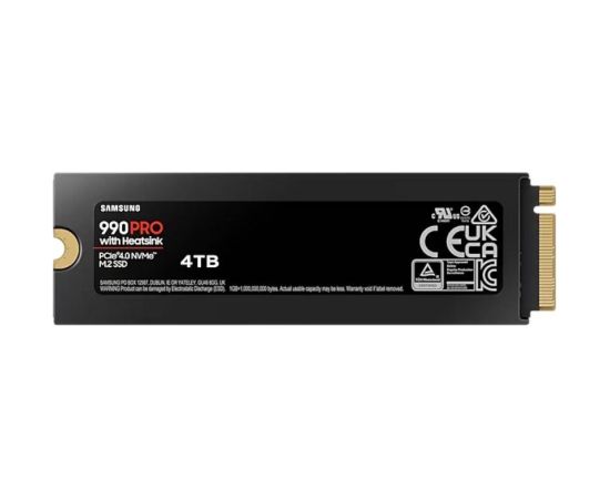 SSD SAMSUNG 990 PRO with Heatsink 4TB M.2 PCIe Gen4 NVMe TLC Write speed 6900 MBytes/sec Read speed 7450 MBytes/sec TBW 2400 TB MTBF 1500000 hours MZ-V9P4T0CW