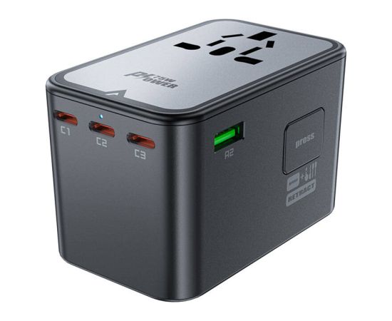 Multifunctional travel wall charger Acefast Z1, 2xUSB-A, 3xUSB-C, GaN, 67W, US/EU/UK/AU (black)