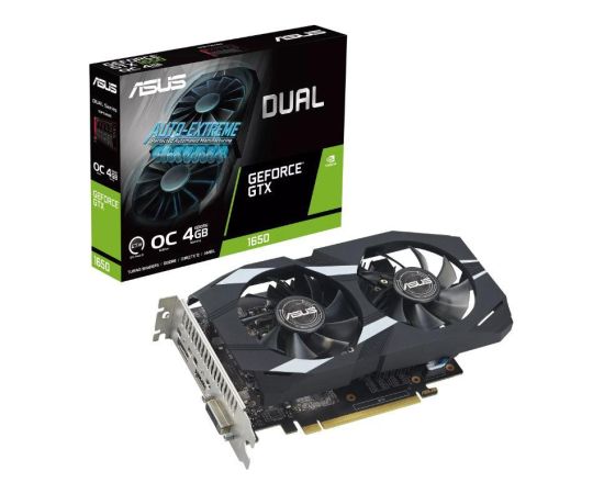Graphics Card ASUS NVIDIA GeForce GTX 1650 4 GB GDDR6 128 bit PCIE 3.0 16x Dual Slot Fansink 1xDVI-D 1xHDMI 1xDisplayPort DUAL-GTX1650-O4GD6-P-EVO Grafiskās video kartes