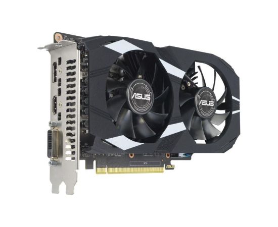 Graphics Card ASUS NVIDIA GeForce GTX 1650 4 GB GDDR6 128 bit PCIE 3.0 16x Dual Slot Fansink 1xDVI-D 1xHDMI 1xDisplayPort DUAL-GTX1650-O4GD6-P-EVO Grafiskās video kartes
