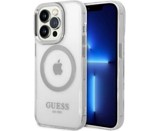 Guess iPhone 14 Pro Max 6.7 hard case Metal Outline Magsafe Apple Silver