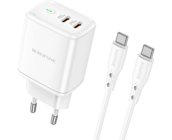 OEM Borofone Wall charger BN9 Reacher - 2xType C - QC 3.0 PD 35W with Type C to Type C cable white