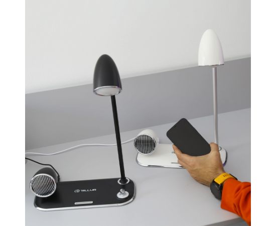 Tellur Nostalgia Wireless Desk Charger, Bluetooth Speaker, Desk Lamp white