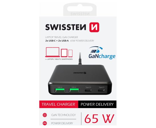 Swissten Desktop GaN Charger Адаптер 2x USB-C /  2x USB / 65W