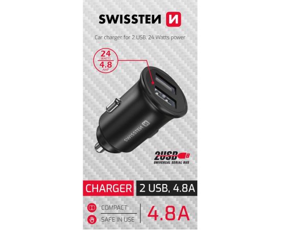 Swissten Auto Ladētājs 2x USB 4.8A