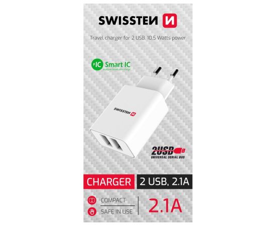 Swissten Smart Travel Charger Tīkla Lādētājs 2x USB 2.1A