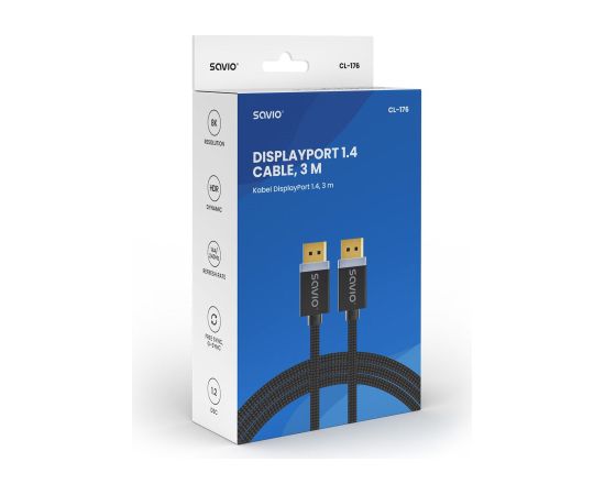 SAVIO DISPLAYPORT (M) - DISPLAYPORT (M) CABLE, V1.4, 3 m, CL-176