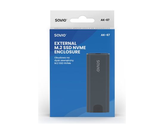 Savio M.2 SSD NVMe external drive enclosure, USB-C 3.1, AK-67, grey