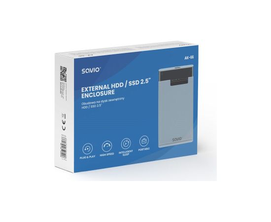 Savio 2.5" External HDD/SSD enclosure, USB 3.0, transparent, AK-66