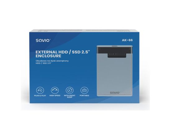 Savio 2.5" External HDD/SSD enclosure, USB 3.0, transparent, AK-66