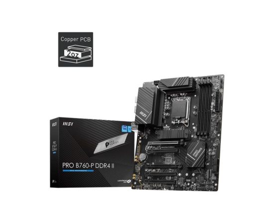 Mainboard MSI Intel B760 Express LGA1700 Memory DDR4 Memory slots 4 5xPCI-Express 5.0 16x 2xM.2 1xHDMI 1xDisplayPort 2xUSB 2.0 2xUSB 3.2 1xUSB-C 1xOptical S/PDIF 1xRJ45 5xAudio port PROB760-PDDR4II