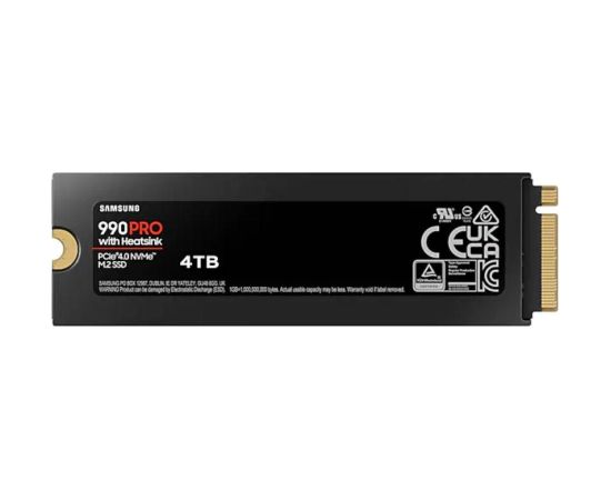 SSD SAMSUNG 990 PRO with Heatsink 4TB M.2 PCIe Gen4 NVMe TLC Write speed 6900 MBytes/sec Read speed 7450 MBytes/sec 2.3mm TBW 1200 TB MTBF 1500000 hours MZ-V9P4T0GW