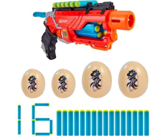 Пистолет с 16 порол. пулями, 4 яиц дальность до 27 метра X-Shot Dino Attack ZURU 8 g+ CB46559