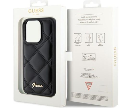 Guess Quilted Metal Logo Case Aizsargapvalks Priekš Apple iPhone 15 Pro