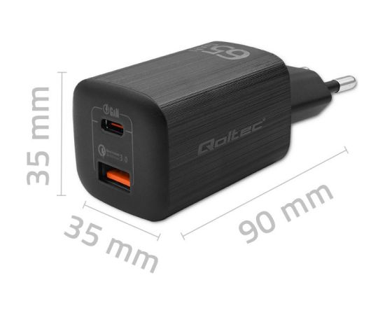 Qoltec 50766 mobile device charger Laptop, Portable gaming console, Power bank, Smartphone, Smartwatch, Tablet Black AC Fast charging Indoor