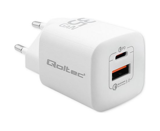 Qoltec 50763 mobile device charger Laptop, Portable gaming console, Power bank, Smartphone, Smartwatch, Tablet White AC Fast charging Indoor