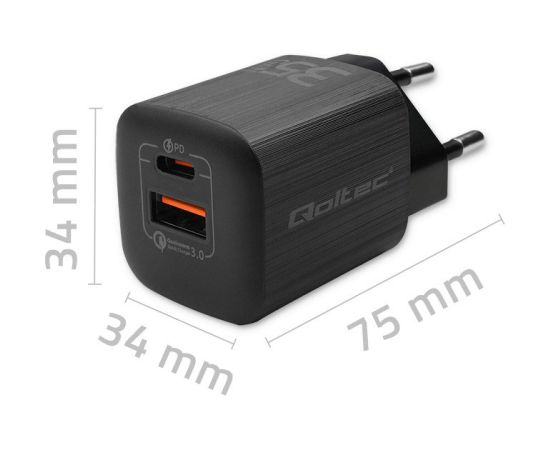 Qoltec 50764 mobile device charger Laptop, Portable gaming console, Power bank, Smartphone, Smartwatch, Tablet Black AC Fast charging Indoor