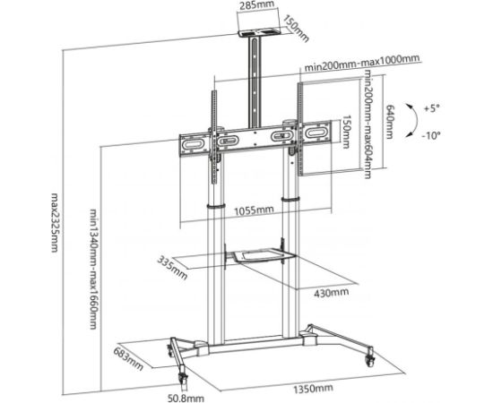 Sbox FS-3610 Floor Ultra-Large LED TV Stand 60-100" 100kg