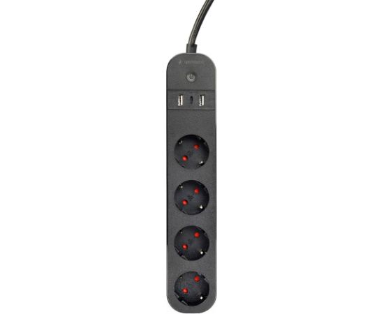 Gembird Smart power strip with USB charger, 4 French sockets, black