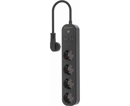 Gembird Smart power strip with USB charger, 4 French sockets, black