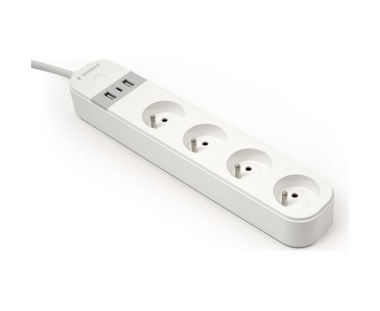 Gembird Smart power strip with USB charger, 4 French sockets, white