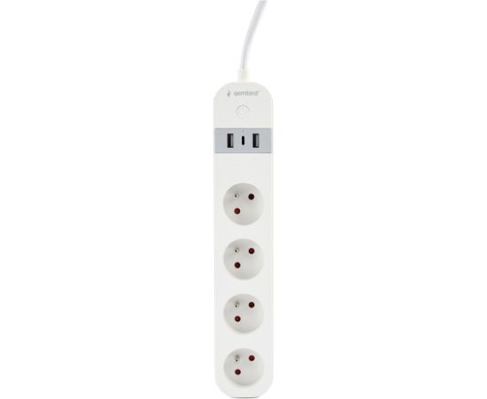 Gembird Smart power strip with USB charger, 4 French sockets, white