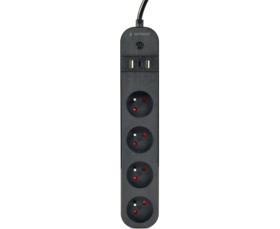 Gembird Smart power strip with USB charger, 4 French sockets, black