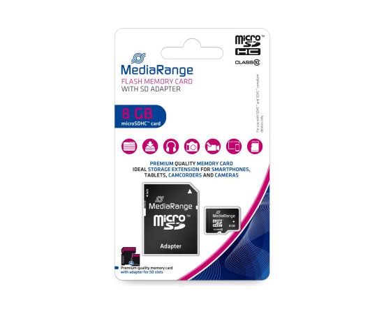 Media Tech MEMORY MICRO SDHC 8GB C10/W/ADAPTER MR957 MEDIARANGE