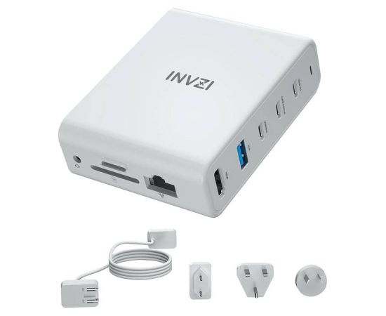 Docking station / wall charger INVZI GanHub 100W, 9in1 (white)
