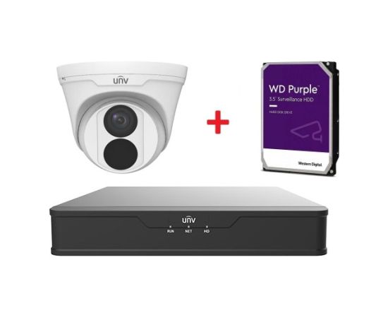 Uniview UNV 4MP комплект IP видеонаблюдения с PoE (NVR + 8 купольных камер + HDD диск в подарок)