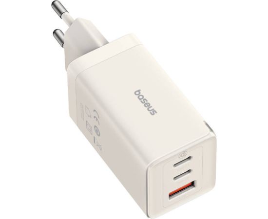 Wall charger Baseus GaN5 2x USB-C + USB, 65W + cable 1m (white) Telefonu lādētāji 220v