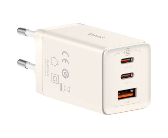 Wall charger Baseus GaN5 2x USB-C + USB, 65W + cable 1m (white) Telefonu lādētāji 220v