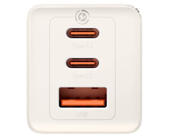 Wall charger Baseus GaN5 2x USB-C + USB, 65W + cable 1m (white) Telefonu lādētāji 220v